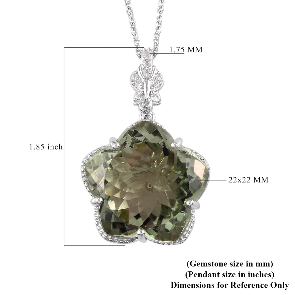 Montezuma Prasiolite and Natural White Zircon Flower Pendant Necklace 20 Inches in Platinum Over Sterling Silver 10 Grams 30.80 ctw image number 5