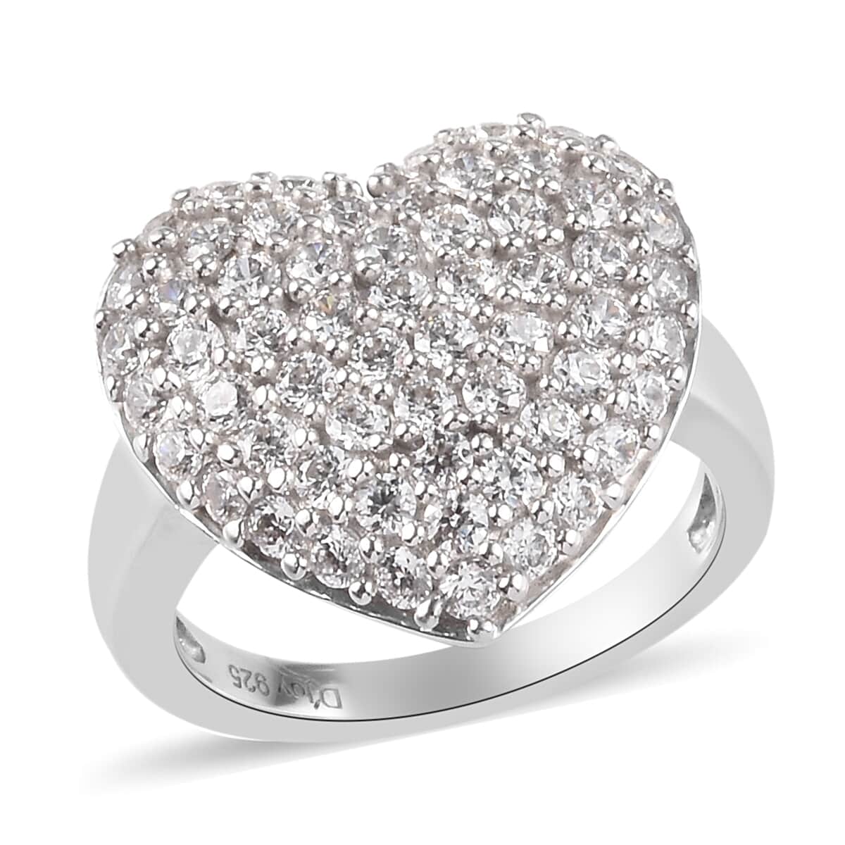 Lustro Stella Made with Finest CZ Heart Ring in Platinum Over Sterling Silver (Size 6.0) 2.50 ctw image number 0