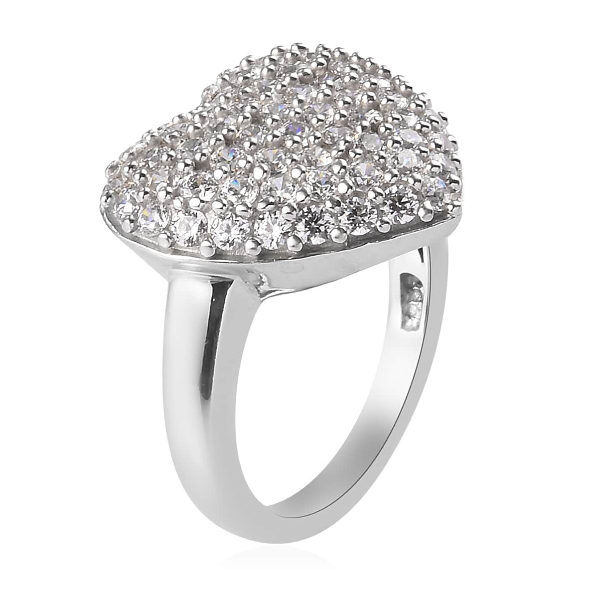 Lustro Stella Made with Finest CZ Heart Ring in Platinum Over Sterling Silver (Size 6.0) 2.50 ctw image number 3