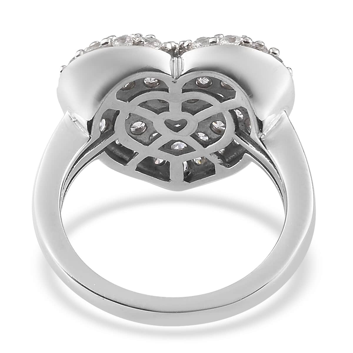 Lustro Stella Made with Finest CZ Heart Ring in Platinum Over Sterling Silver (Size 6.0) 2.50 ctw image number 4