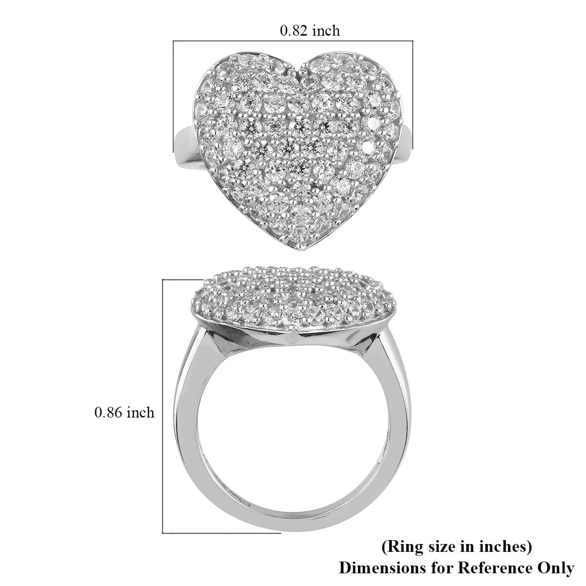 Lustro Stella Made with Finest CZ Heart Ring in Platinum Over Sterling Silver (Size 6.0) 2.50 ctw image number 5
