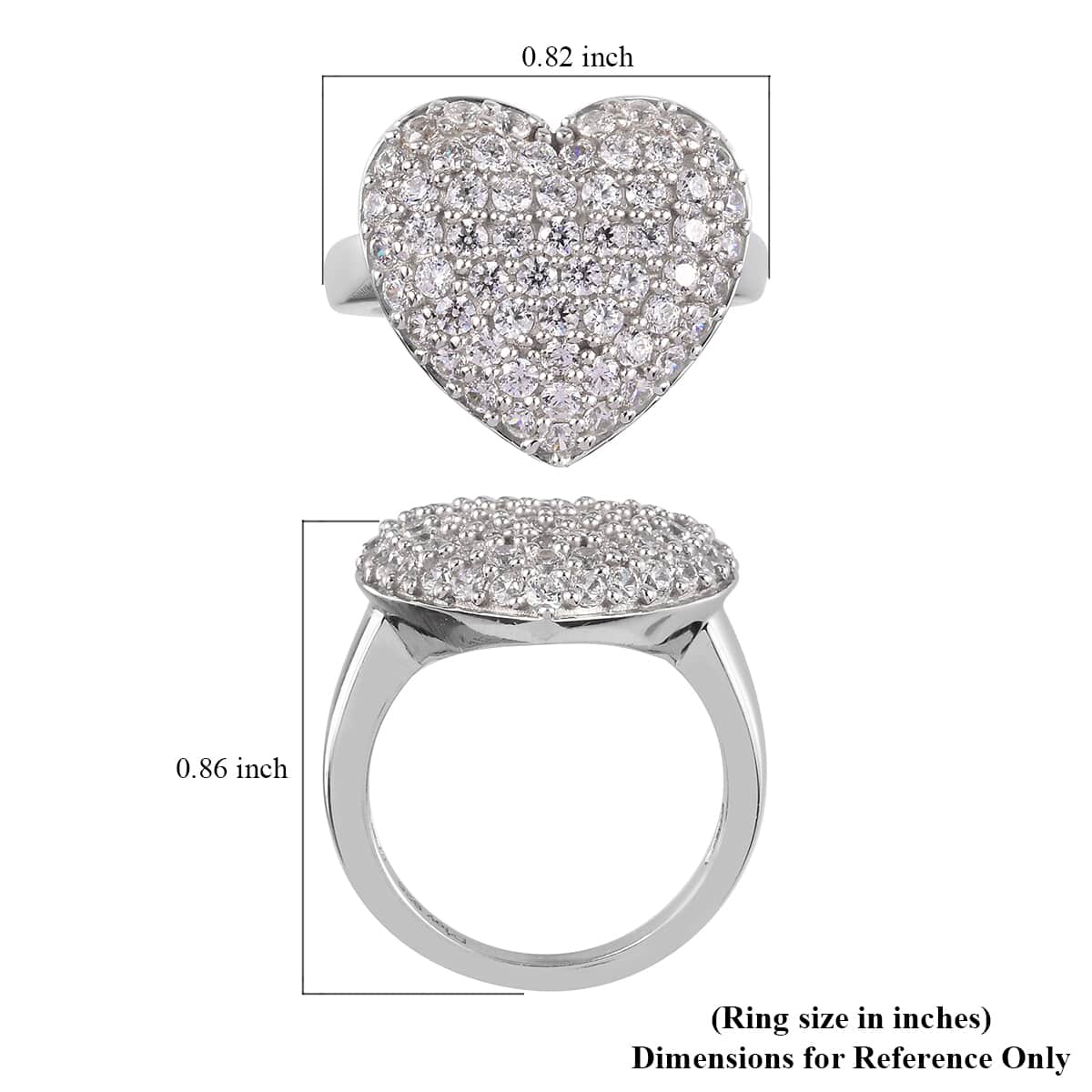 LUSTRO STELLA Made with Finest CZ Heart Ring in Platinum Over Sterling Silver (Size 7.0) 2.50 ctw image number 5