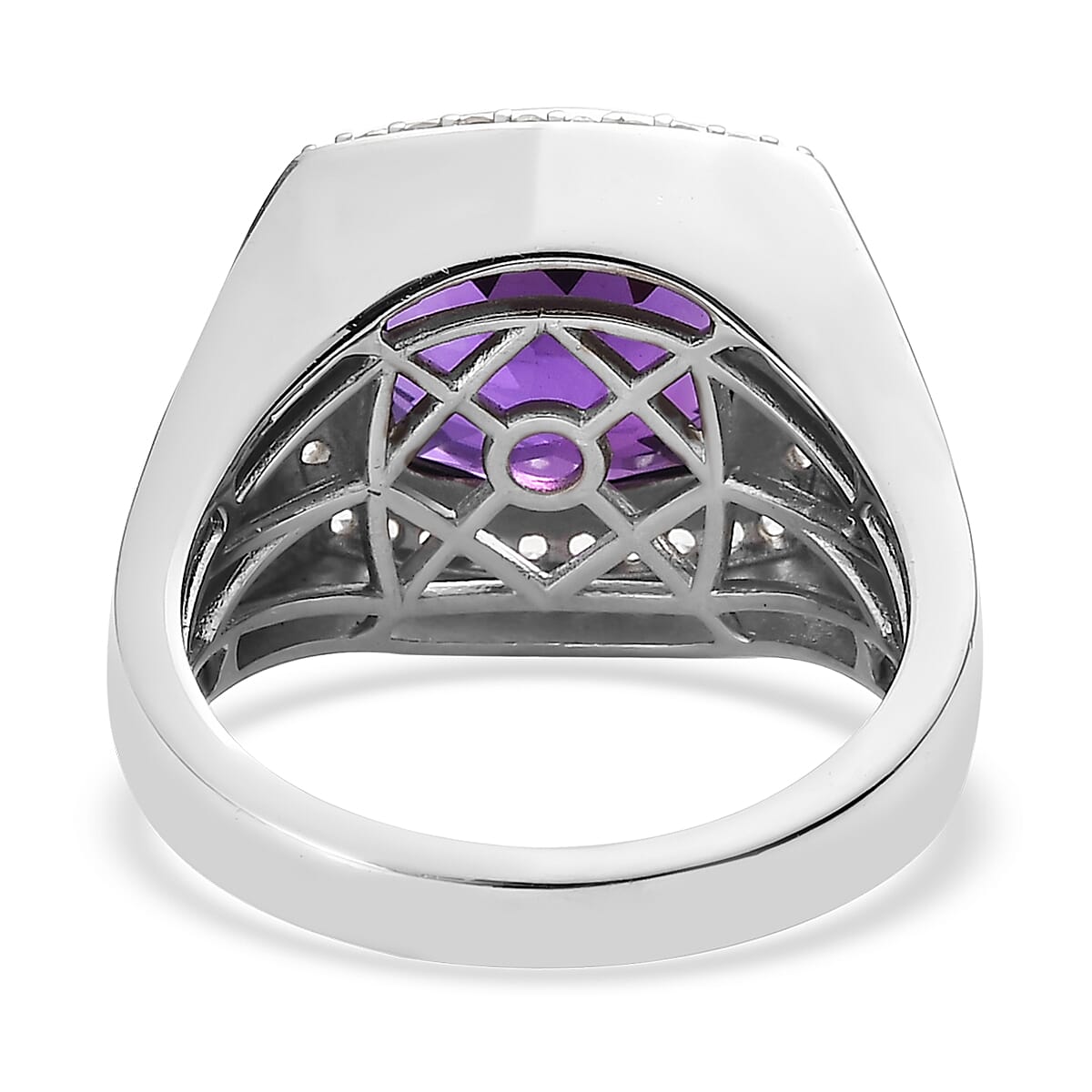 Premium Lusaka Amethyst and White Zircon Men's Ring in Platinum Over Sterling Silver (Size 10.0) 8.15 ctw