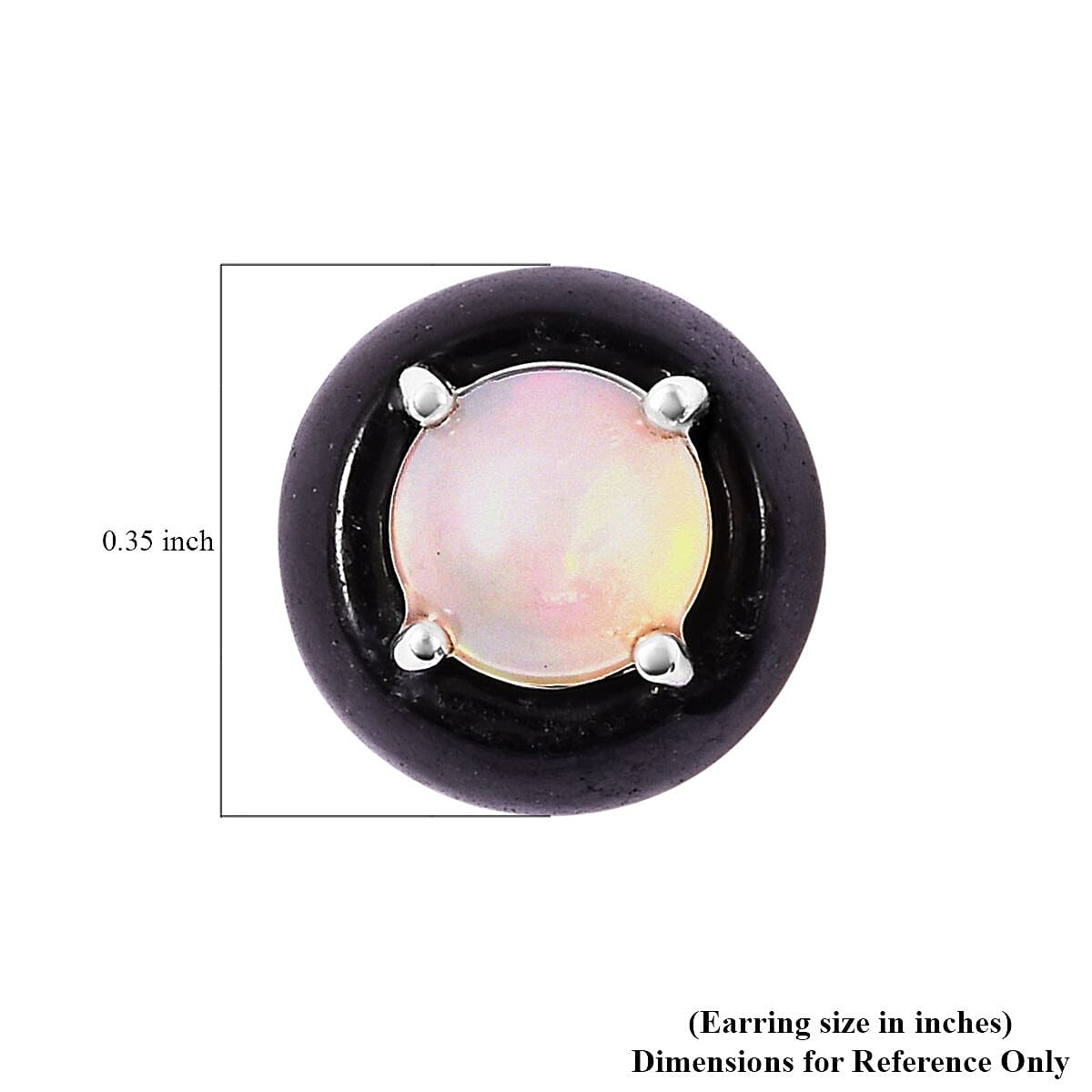 Ethiopian Welo Opal and Black Jade (D) Stud Earring in Rhodium Over Sterling Silver 11.50 ctw image number 4
