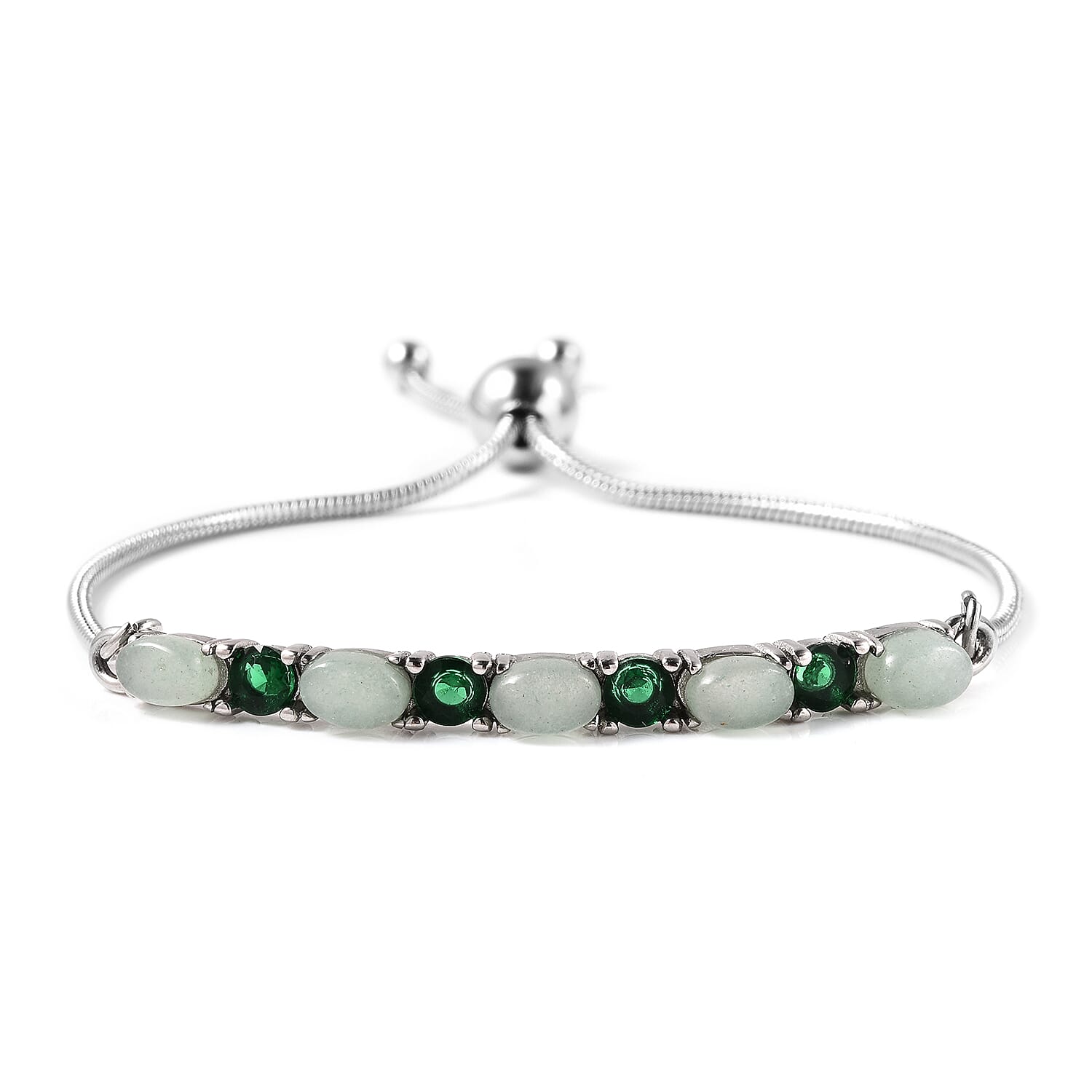 Green Aventurine and Simulated Green Diamond Bolo Bracelet in Stainless Steel 5.60 ctw
