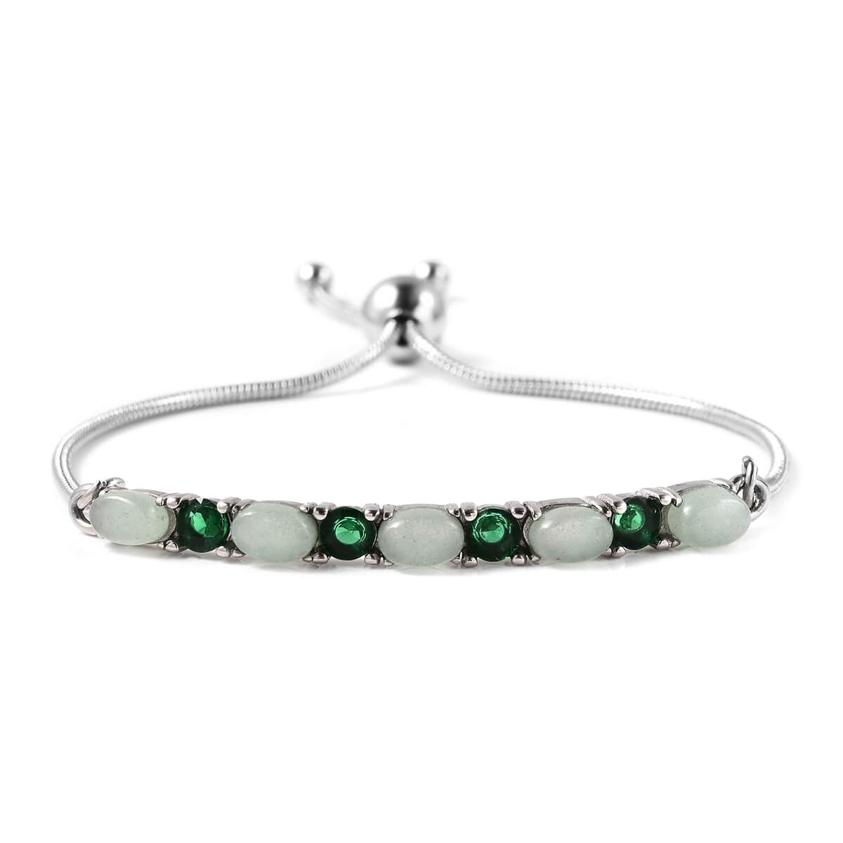 Green Aventurine and Simulated Green Diamond Bolo Bracelet in Stainless Steel 5.60 ctw image number 0