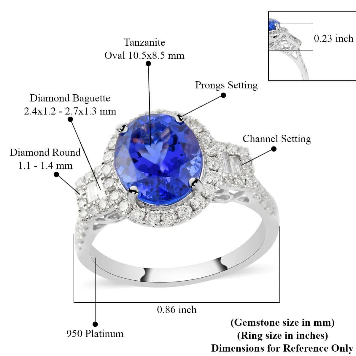 Rhapsody 950 Platinum AAAA Tanzanite and E-F VS Diamond Ring (Size 9.0) 6.58 Grams 4.25 ctw image number 4