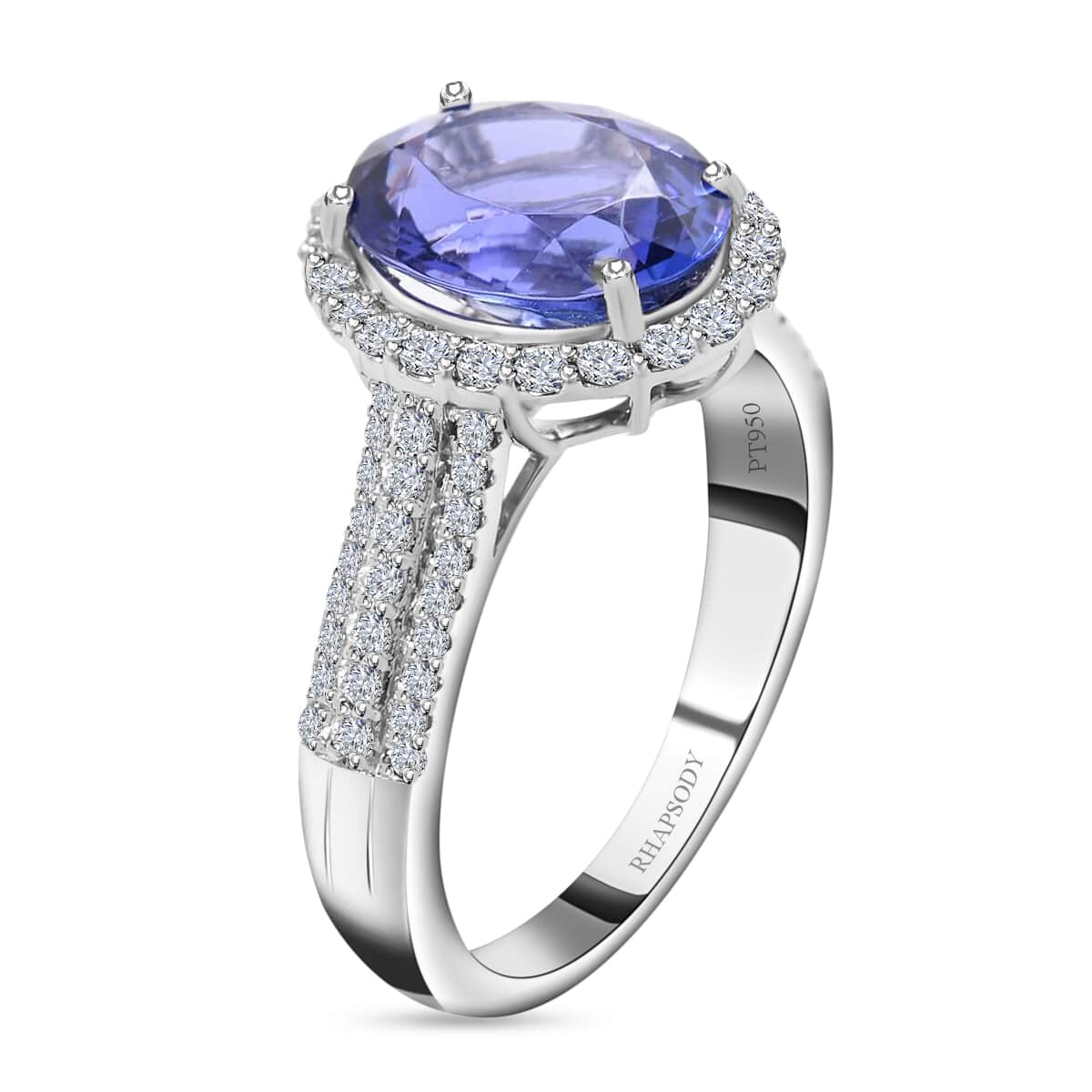 RHAPSODY AAAA Tanzanite and Diamond E-F VS Halo Ring in 950 Platinum 7 Grams 3.80 ctw image number 2