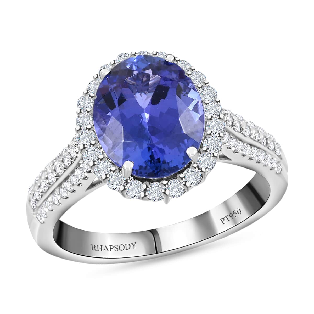 Rhapsody 950 Platinum AAAA Tanzanite and E-F VS Diamond Halo Ring (Size 6.0) 7 Grams 3.75 ctw image number 0