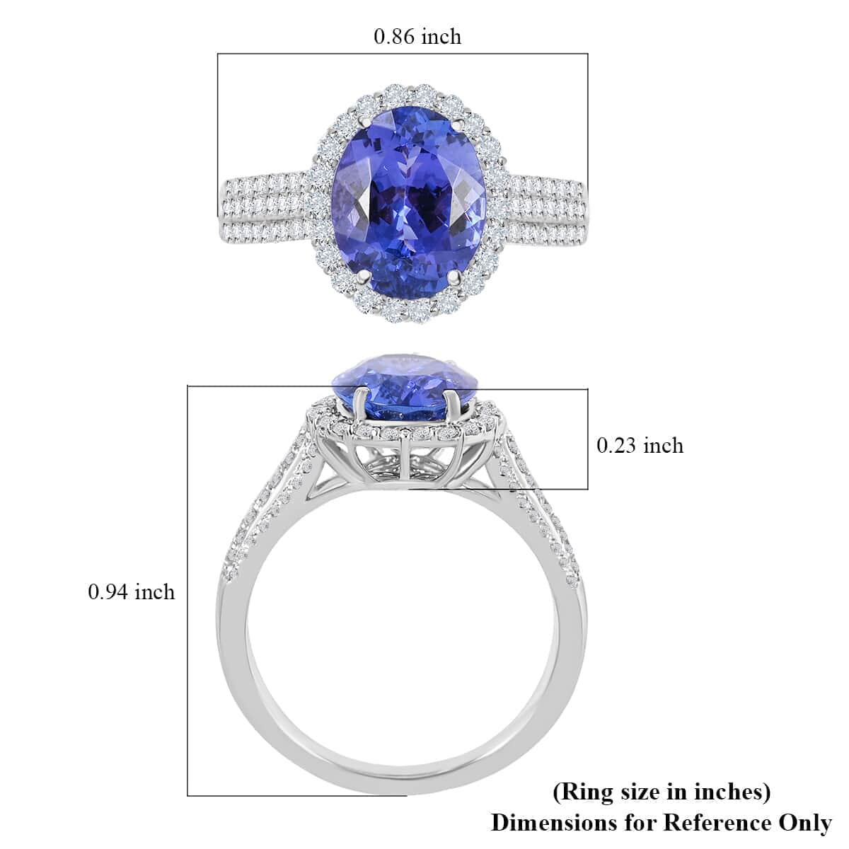 Rhapsody 950 Platinum AAAA Tanzanite and E-F VS Diamond Halo Ring (Size 6.0) 7 Grams 3.75 ctw image number 4