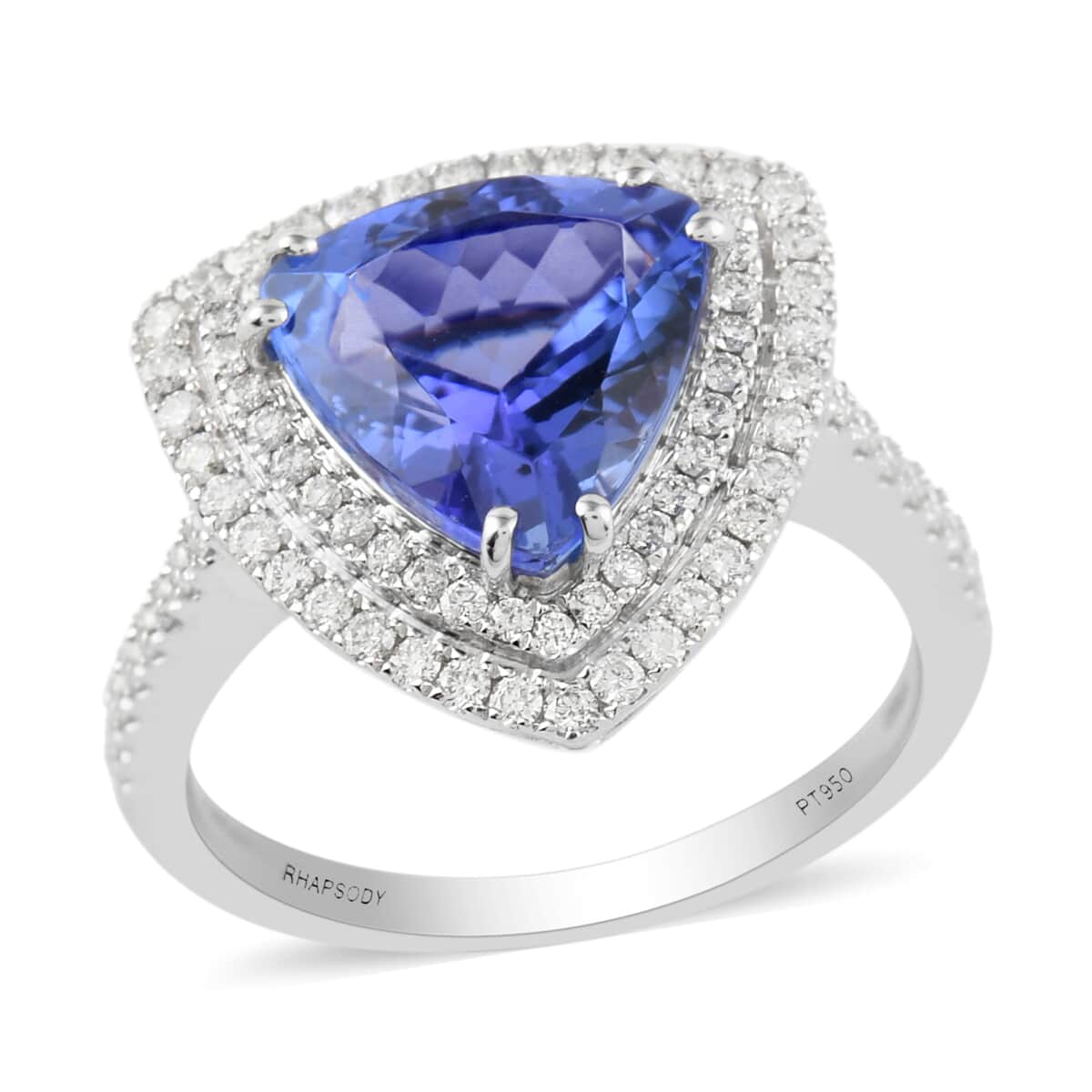 Rhapsody 950 Platinum AAAA Tanzanite and E-F VS Diamond Double Halo Ring (Size 8.0) 6.45 Grams 4.80 ctw image number 0