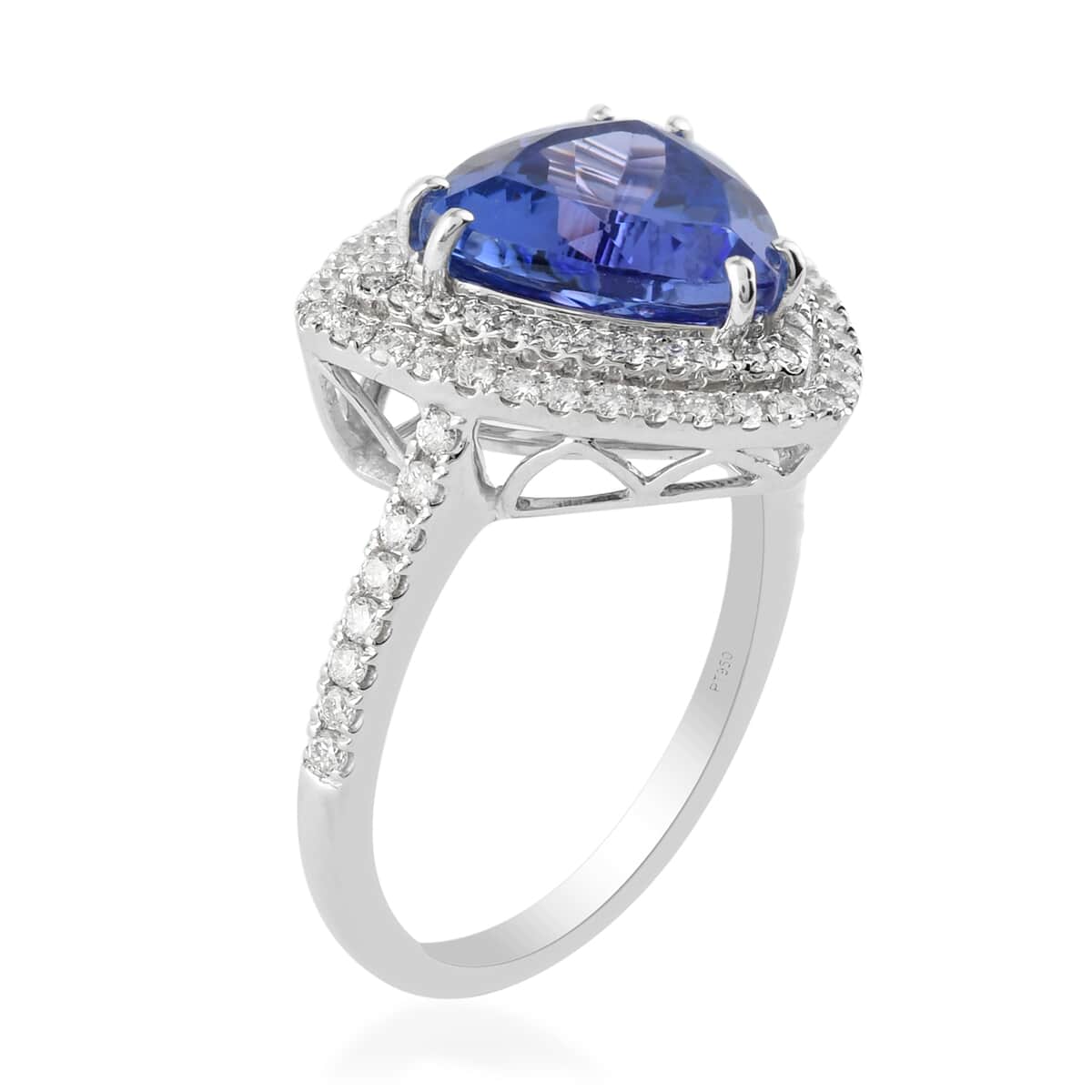 Rhapsody 950 Platinum AAAA Tanzanite and E-F VS Diamond Double Halo Ring (Size 8.0) 6.45 Grams 4.80 ctw image number 2