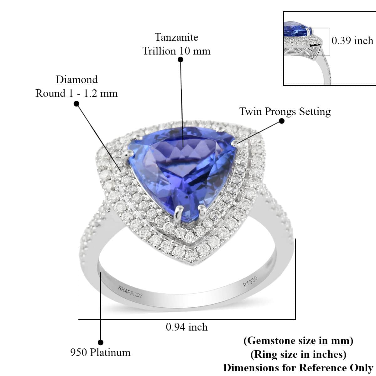 Rhapsody 950 Platinum AAAA Tanzanite and E-F VS Diamond Double Halo Ring (Size 8.0) 6.45 Grams 4.80 ctw image number 4