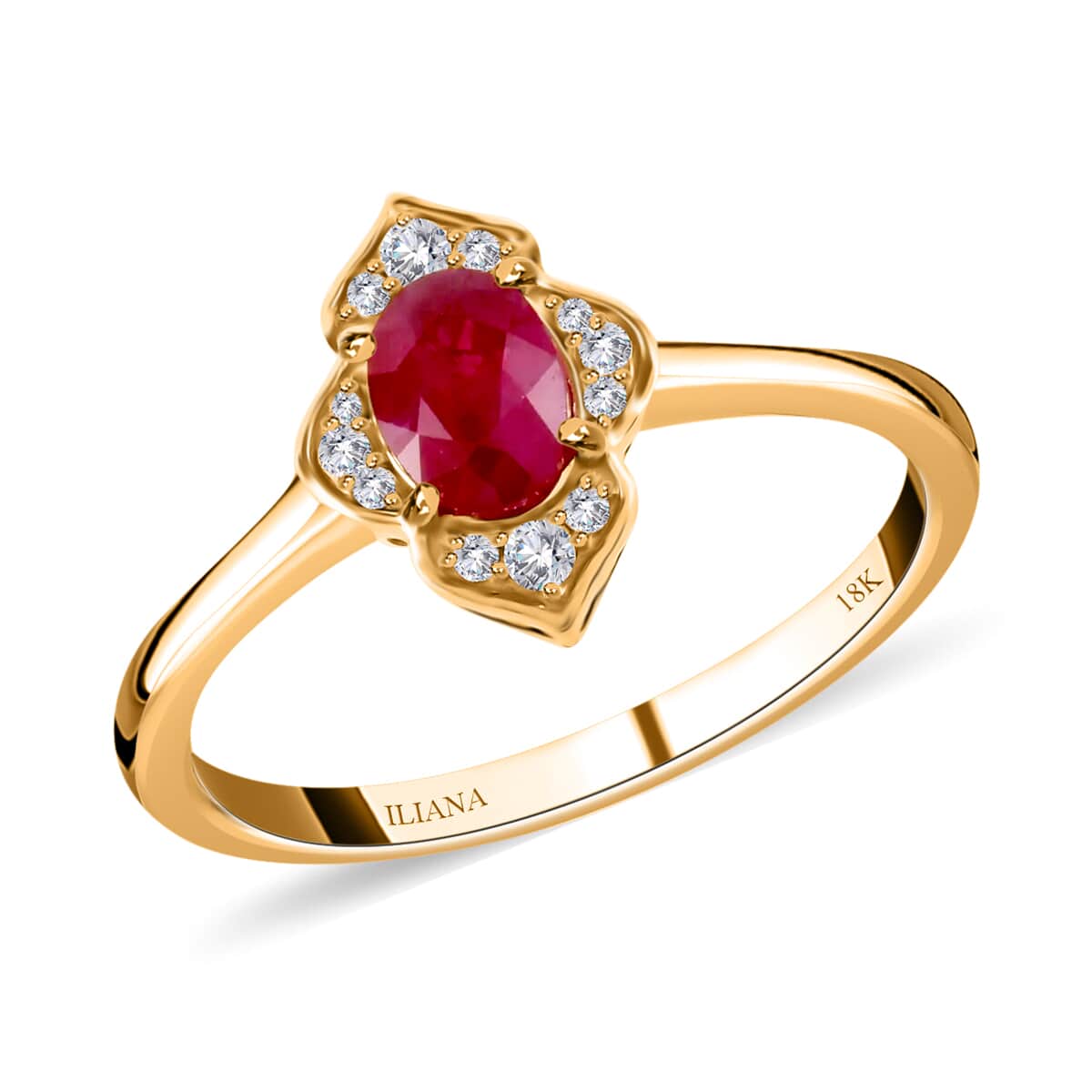 Iliana 18K Yellow Gold AAA Royal Thai Ruby and G-H SI Diamond Ring (Size 8.0) 1.10 ctw image number 0