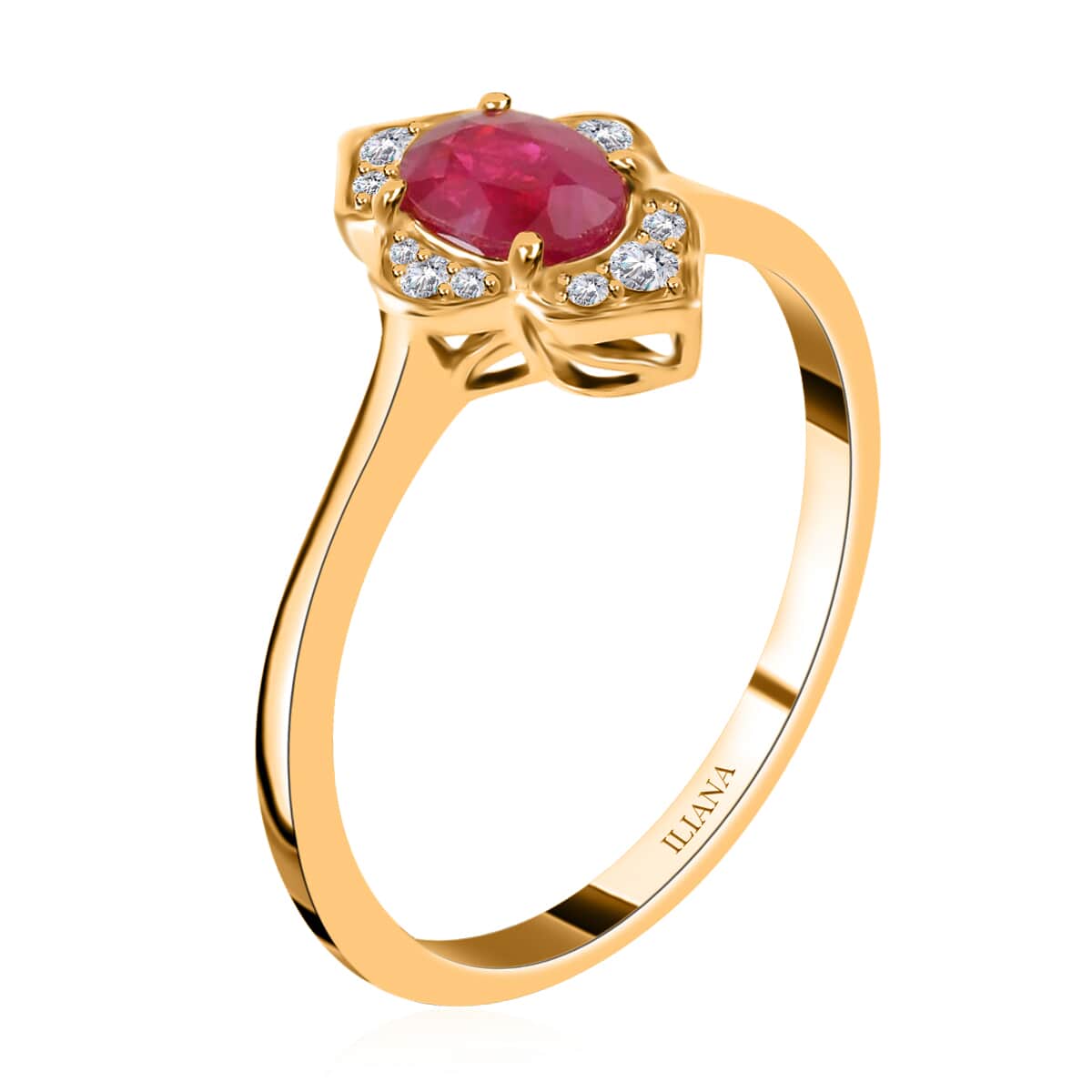 Iliana 18K Yellow Gold AAA Royal Thai Ruby and G-H SI Diamond Ring (Size 8.0) 1.10 ctw image number 2