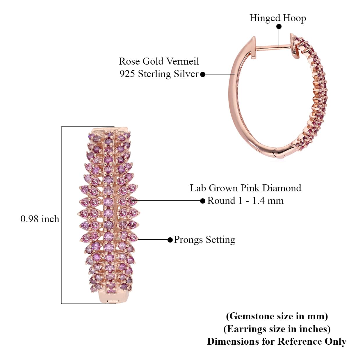 Lab Grown Pink Diamond Earrings in Vermeil Rose Gold Over Sterling Silver 1.00 ctw image number 4