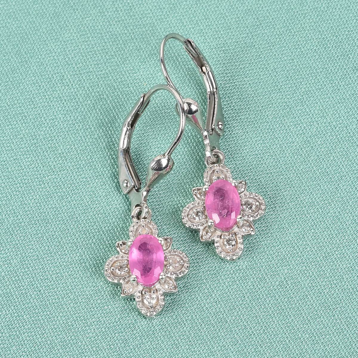 Ilakaka Hot Pink Sapphire and Natural White Zircon Earrings in Platinum Over Sterling Silver 1.65 ctw image number 1