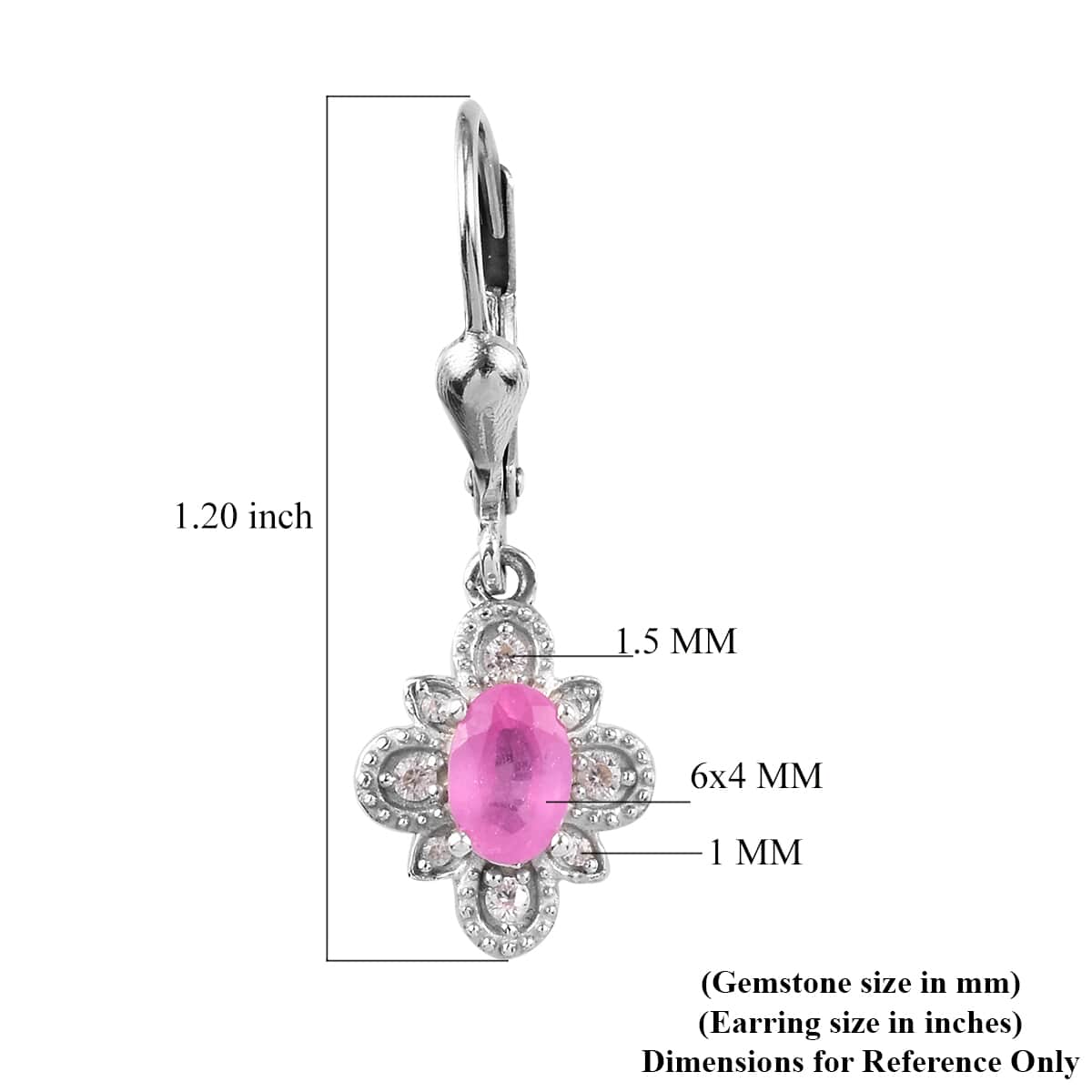 Ilakaka Hot Pink Sapphire and Natural White Zircon Earrings in Platinum Over Sterling Silver 1.65 ctw image number 4
