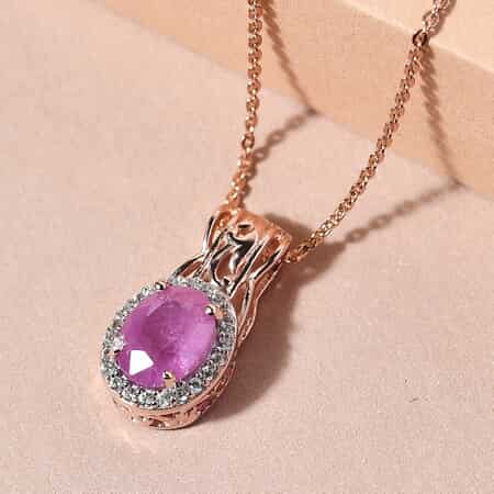 Ilakaka Hot Pink Sapphire and Natural White Zircon Pendant Necklace 20 Inches in Vermeil Rose Gold Over Sterling Silver 1.90 ctw image number 1