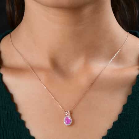 Ilakaka Hot Pink Sapphire and Natural White Zircon Pendant Necklace 20 Inches in Vermeil Rose Gold Over Sterling Silver 1.90 ctw image number 2