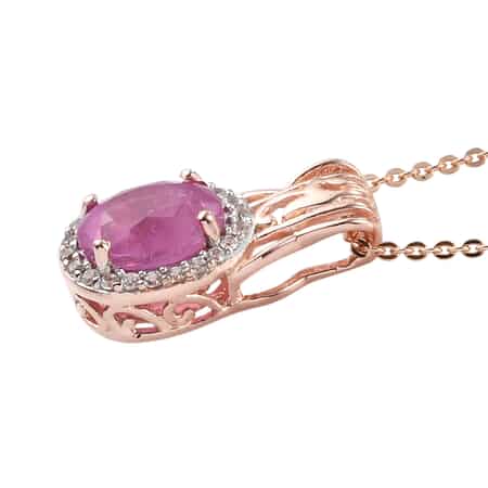 Ilakaka Hot Pink Sapphire and Natural White Zircon Pendant Necklace 20 Inches in Vermeil Rose Gold Over Sterling Silver 1.90 ctw image number 3