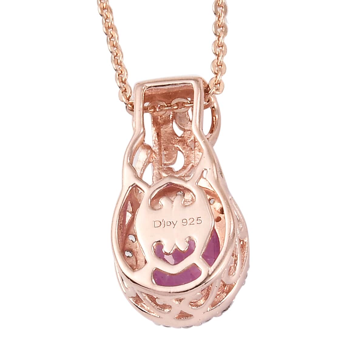Ilakaka Hot Pink Sapphire and Natural White Zircon Pendant Necklace 20 Inches in Vermeil Rose Gold Over Sterling Silver 1.90 ctw image number 4