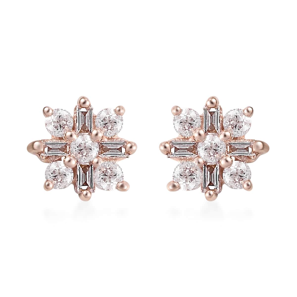 Natural Pink Diamond I2 Floral Stud Earrings in Vermeil Rose Gold Over Sterling Silver 0.25 ctw image number 0