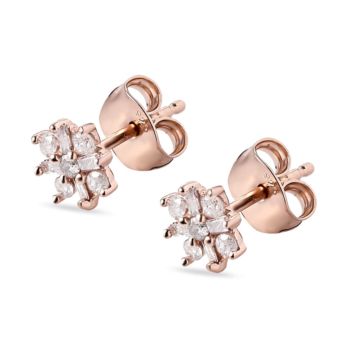 Natural Pink Diamond I2 Floral Stud Earrings in Vermeil Rose Gold Over Sterling Silver 0.25 ctw image number 3