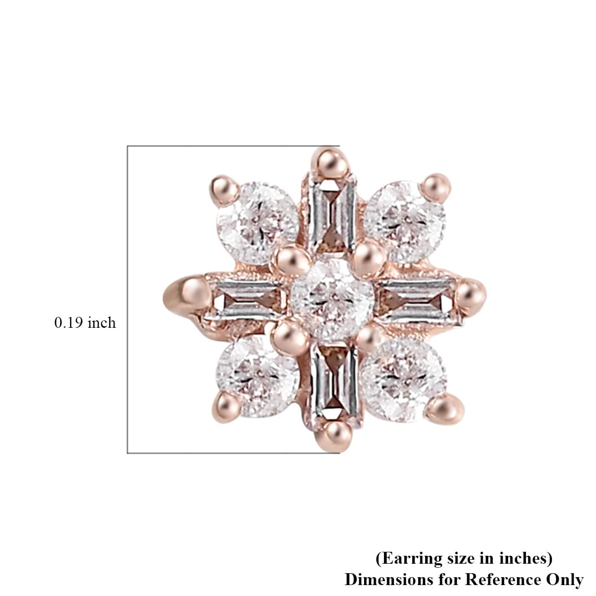 Natural Pink Diamond I2 Floral Stud Earrings in Vermeil Rose Gold Over Sterling Silver 0.25 ctw image number 4