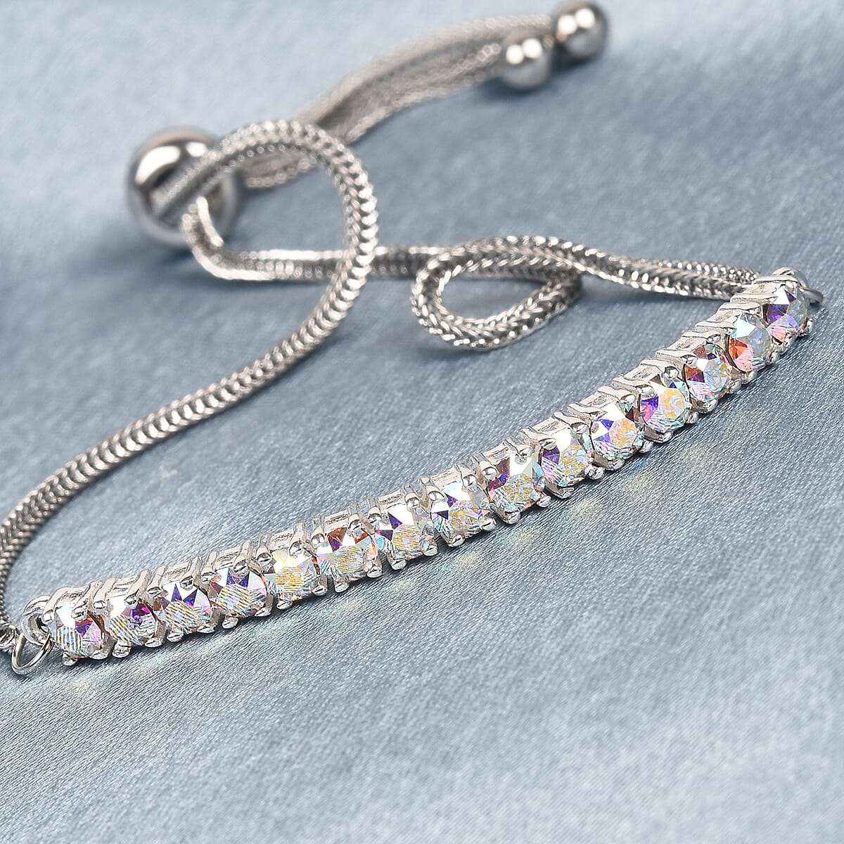 Aurora Borealis Crystal Bolo Bracelet in Sterling Silver and Stainless Steel image number 1