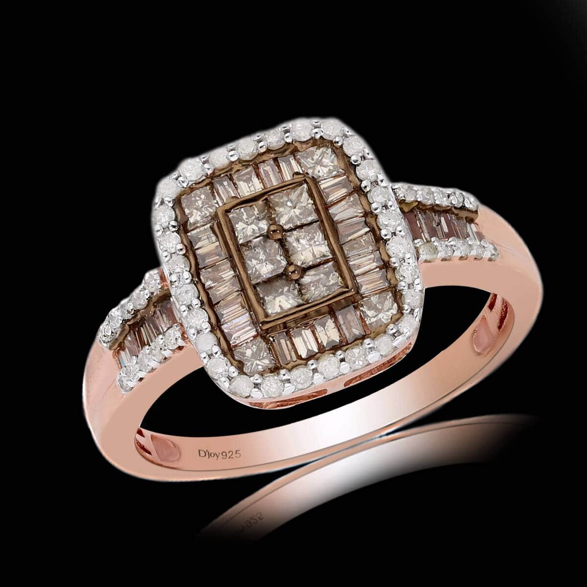 Natural Champagne and White Diamond Ring in Vermeil Rose Gold Over Sterling Silver (Size 6.0) 1.00 ctw image number 1