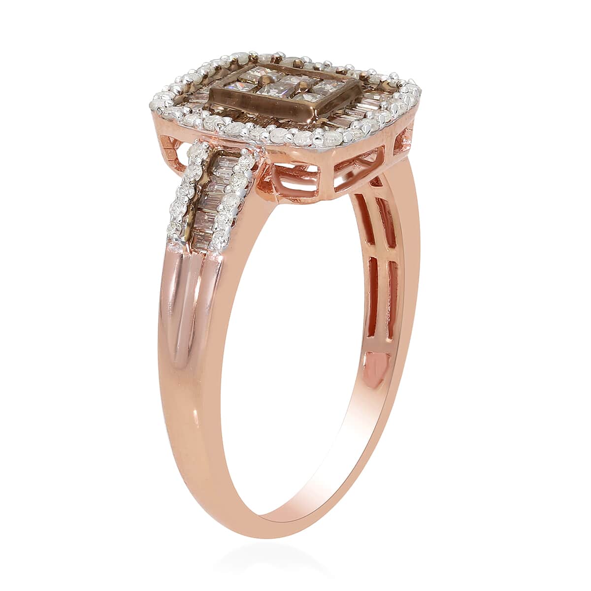 Natural Champagne and White Diamond Ring in Vermeil Rose Gold Over Sterling Silver (Size 6.0) 1.00 ctw image number 3