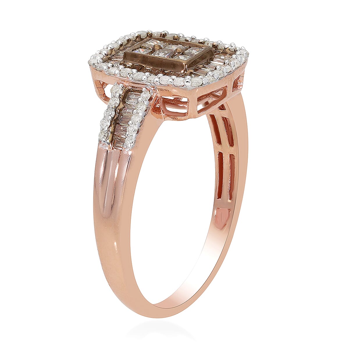 Natural Champagne and White Diamond Ring in Vermeil Rose Gold Over Sterling Silver (Size 9.0) 1.00 ctw image number 3