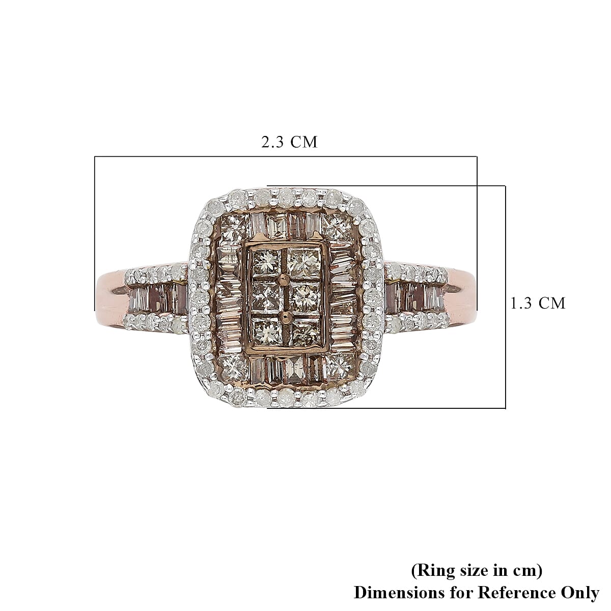 Natural Champagne and White Diamond Ring in Vermeil Rose Gold Over Sterling Silver (Size 9.0) 1.00 ctw image number 5