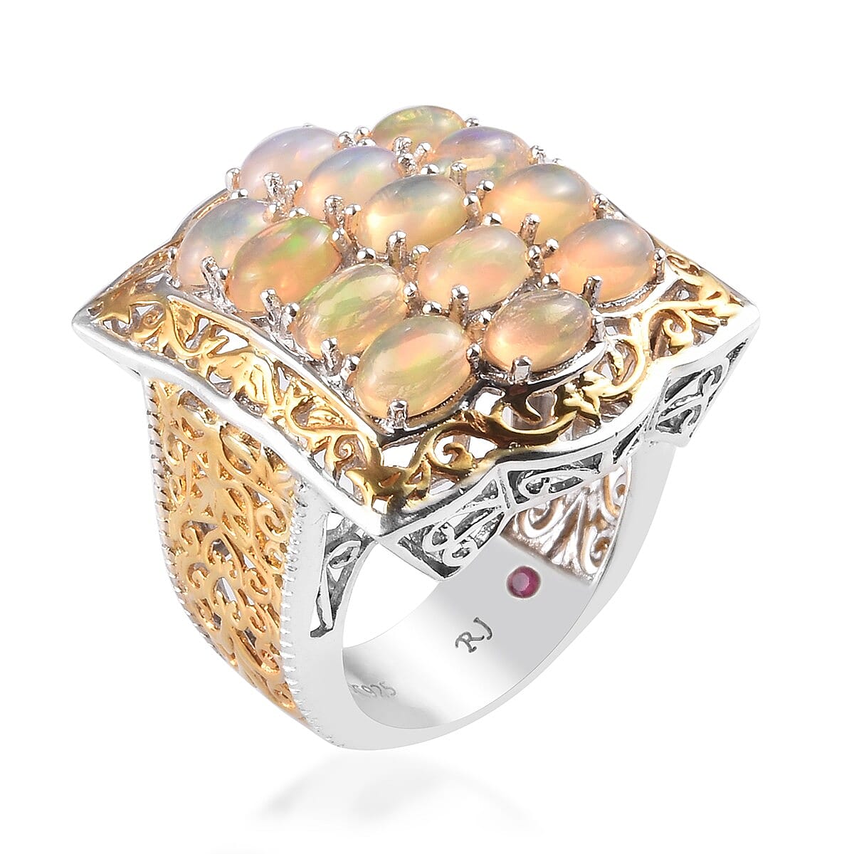 Ethiopian Welo Opal Ring in Vermeil Yellow Gold and Platinum Over Sterling Silver (Size 8.0) 10 Grams 5.20 ctw image number 1