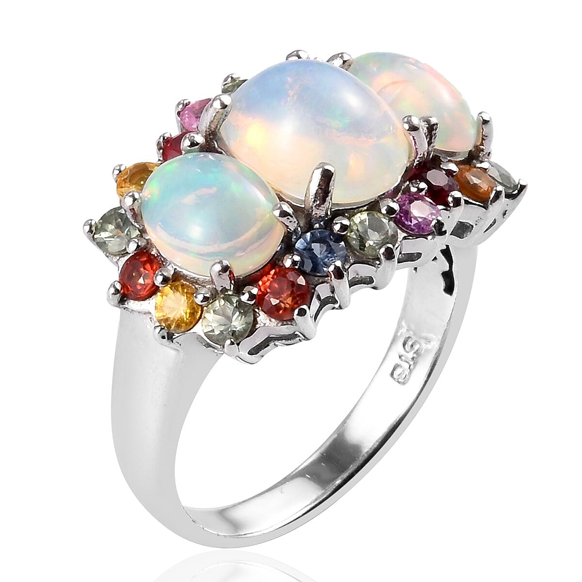 Ethiopian Welo Opal and Multi Gemstone Ring in Platinum Over Sterling Silver (Size 9) 4.60 ctw image number 1