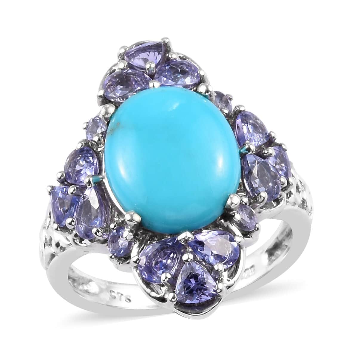 Sleeping Beauty Turquoise and Tanzanite Ring in Platinum Over Sterling Silver (Size 7.0) 13.21 ctw image number 0