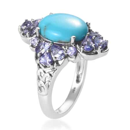 Sleeping Beauty Turquoise and Tanzanite Ring in Platinum Over Sterling Silver (Size 7.0) 13.21 ctw image number 1