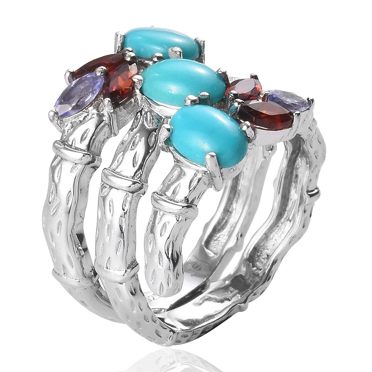 Sleeping Beauty Turquoise and Multi Gemstone Ring in Platinum Over Sterling Silver (Size 8) 2.85 ctw image number 1
