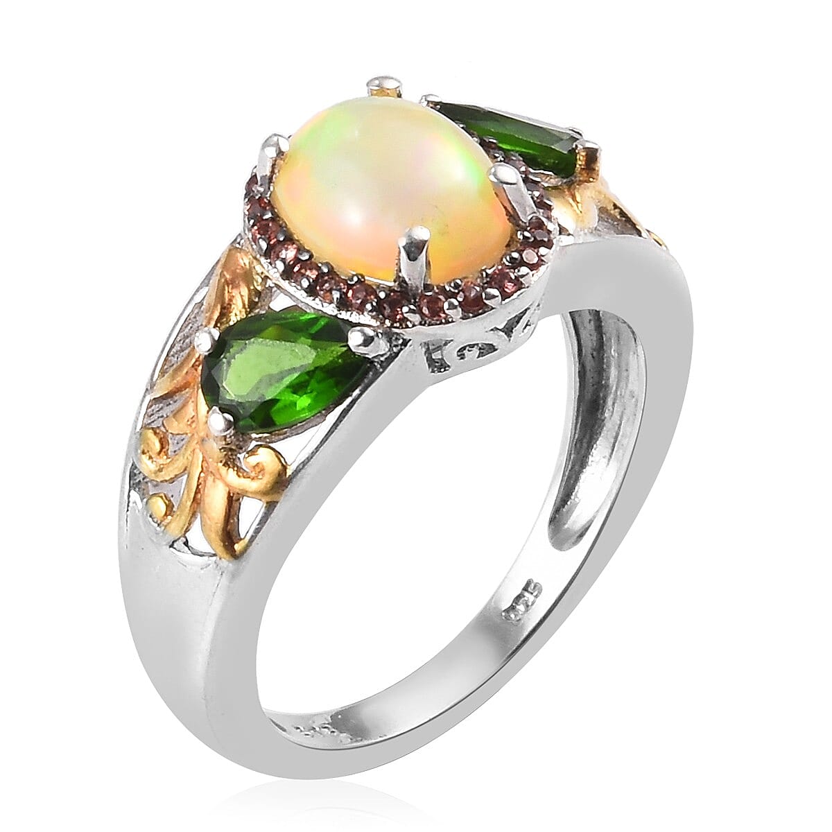 Ethiopian Welo Opal and Multi Gemstone Ring in 14K Yellow Gold and Platinum Over Sterling Silver (Size 8) 2.30 ctw image number 1