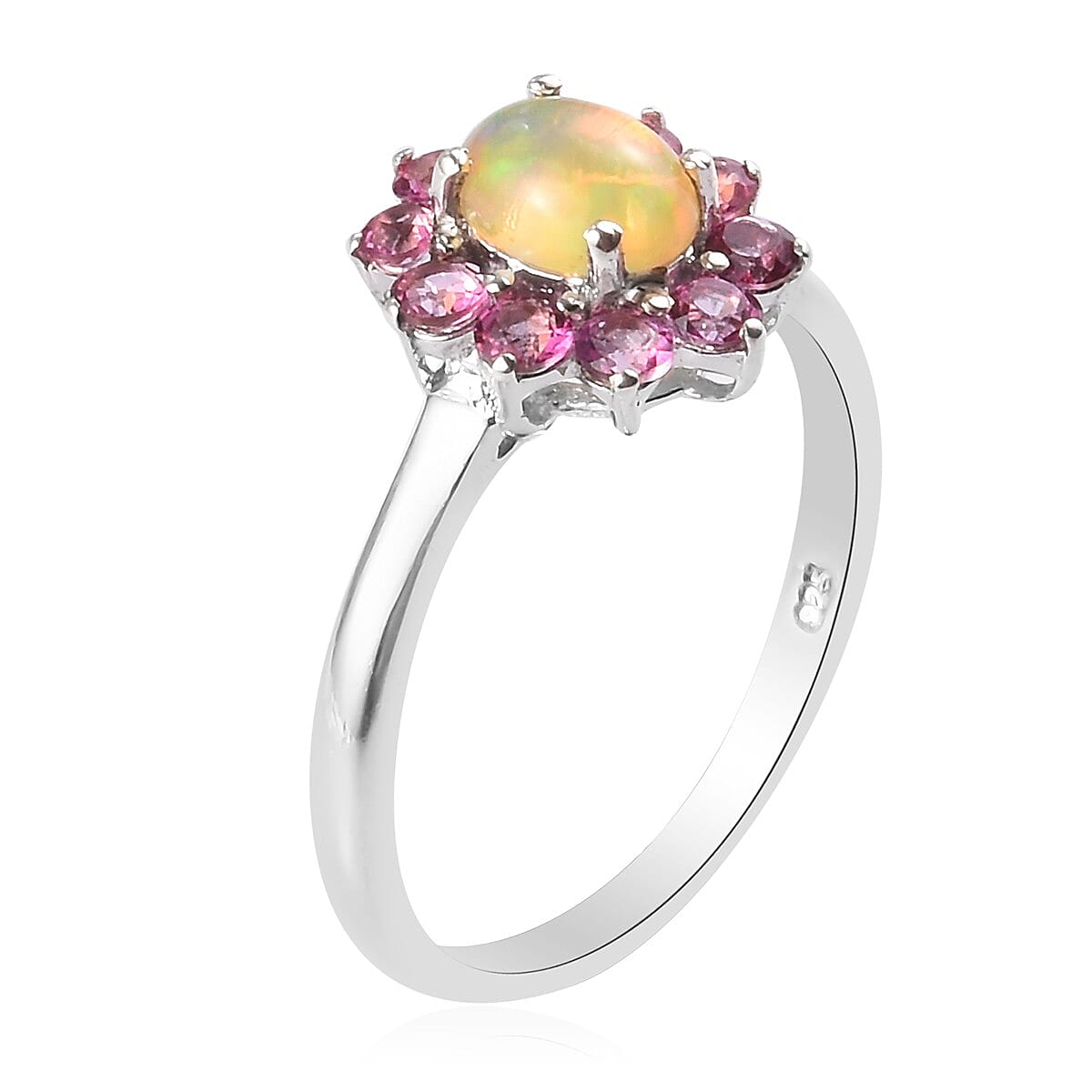 Ethiopian Welo Opal and Morro Redondo Pink Tourmaline Ring in Platinum Over Sterling Silver (Size 9.0) 2.00 ctw image number 1