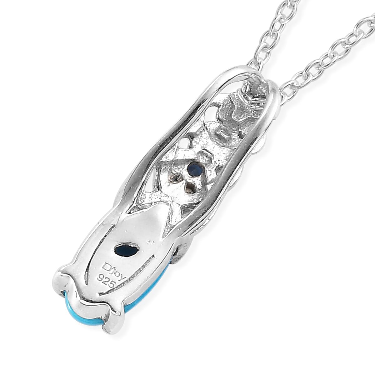 AMERICAN Natural Sleeping Beauty Turquoise and Kanchanaburi Blue Sapphire Pendant Necklace 20 Inches in Platinum Over Sterling Silver 1.15 ctw