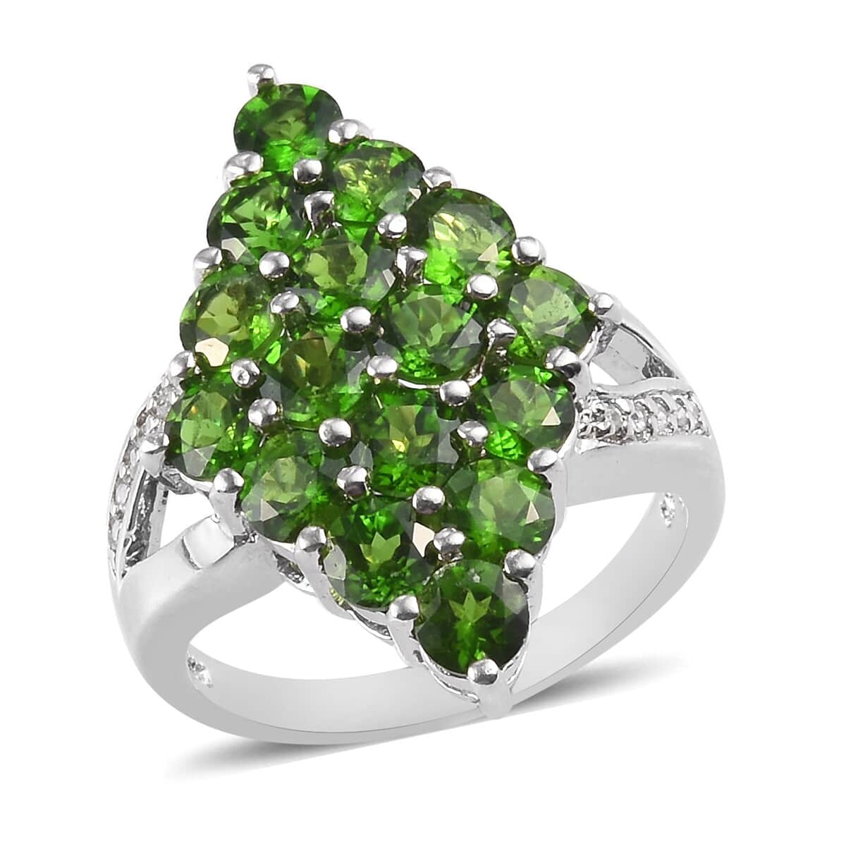 Chrome Diopside and Zircon Ring in Platinum Over Sterling Silver (Size 9.0) 3.50 ctw image number 0