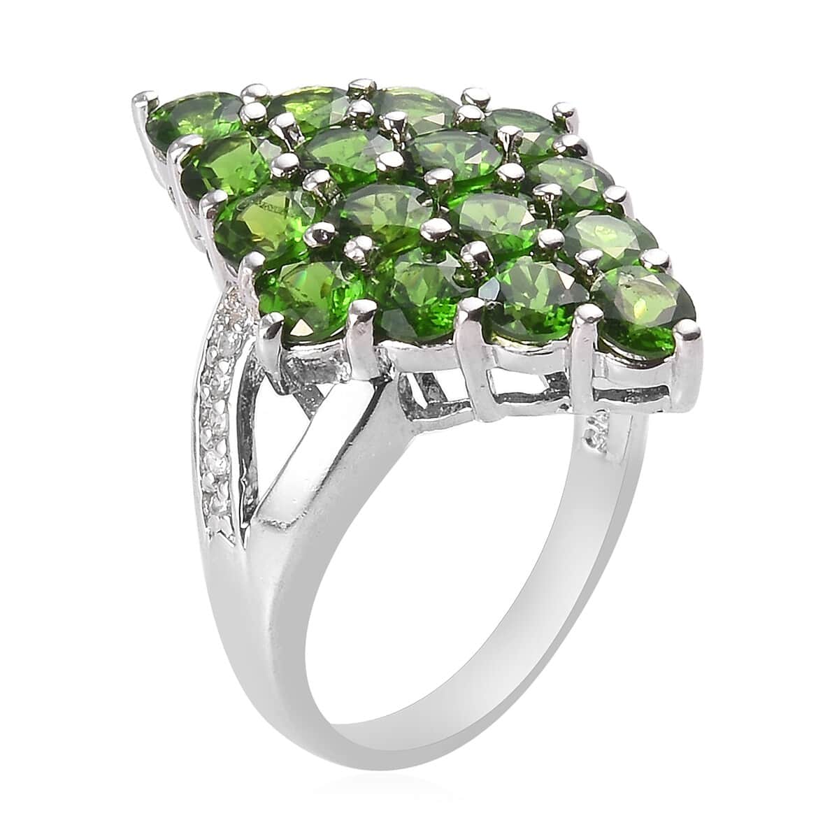 Chrome Diopside and Zircon Ring in Platinum Over Sterling Silver (Size 9.0) 3.50 ctw image number 1
