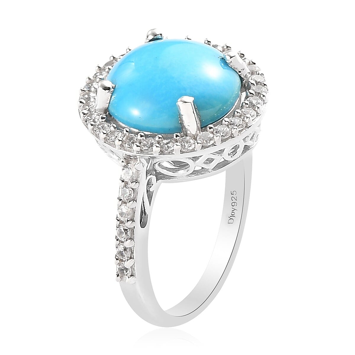 AMERICAN Natural Sleeping Beauty Turquoise and Zircon Ring in Platinum Over Sterling Silver (Size 7.0) 7.40 ctw image number 3