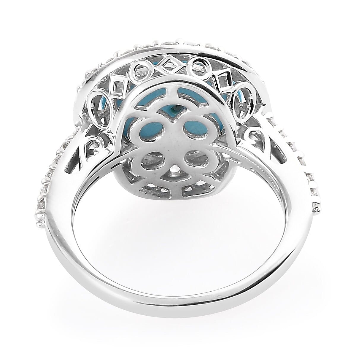 AMERICAN Natural Sleeping Beauty Turquoise and Zircon Ring in Platinum Over Sterling Silver (Size 7.0) 7.40 ctw image number 4
