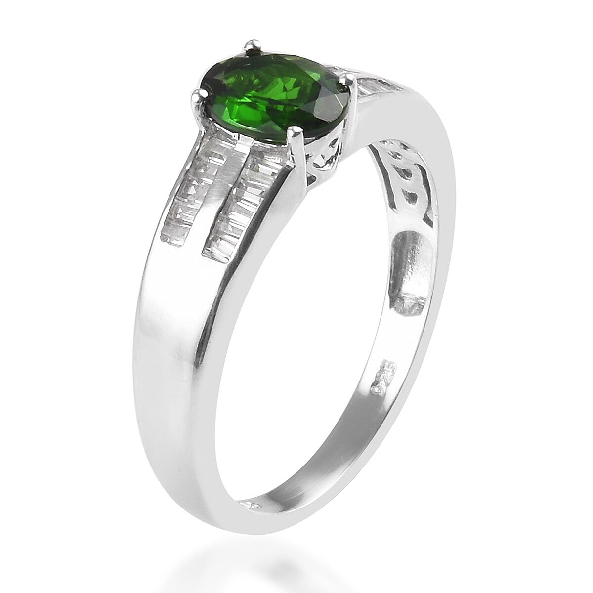 Natural Chrome Diopside and White Topaz Ring in Platinum Over Sterling Silver (Size 10.0) 1.50 ctw image number 1