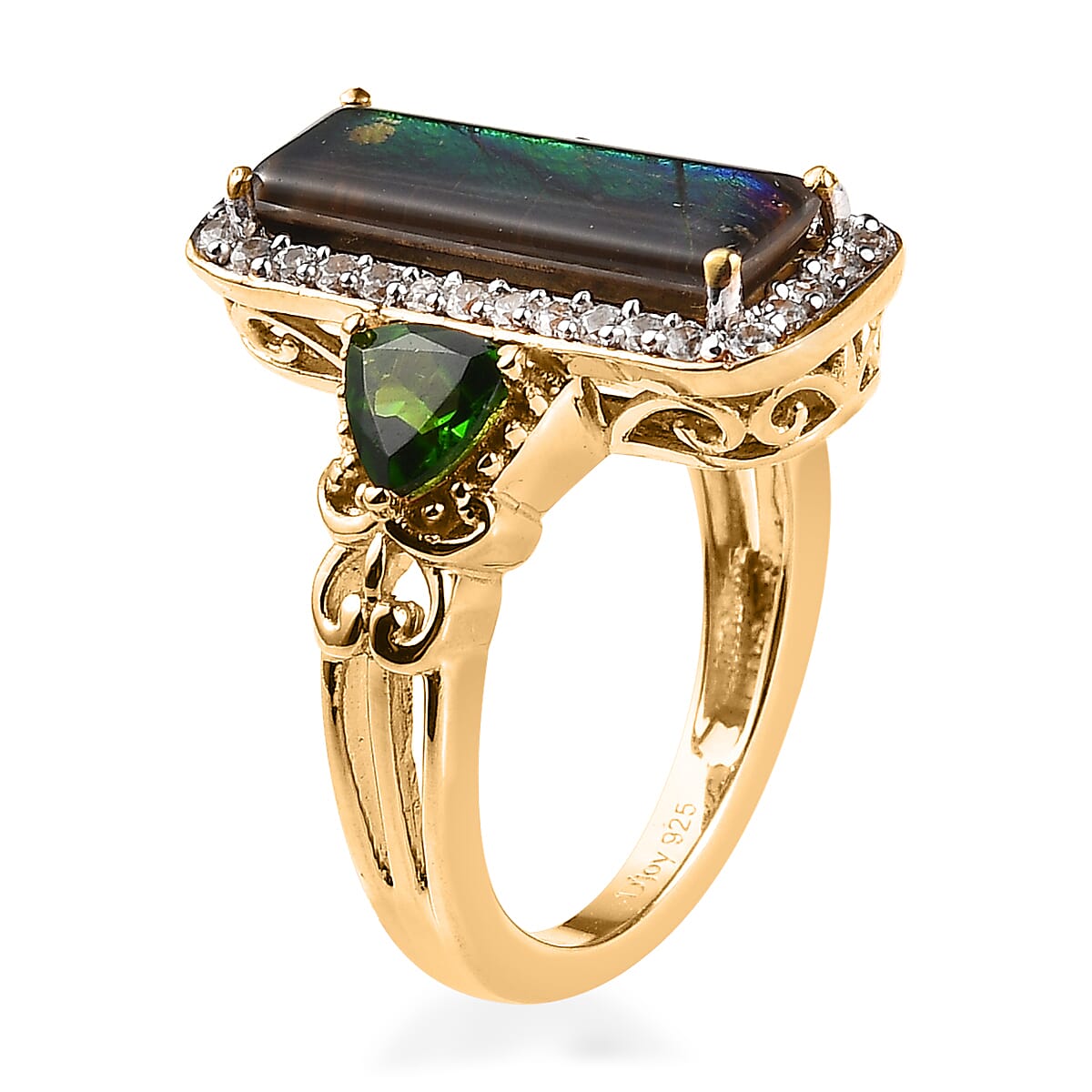 Canadian Ammolite and Multi Gemstone Ring in Vermeil YG Over Sterling Silver 1.00 ctw image number 3