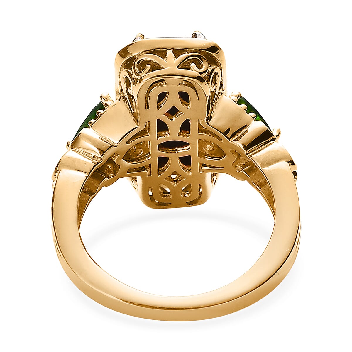 Canadian Ammolite and Multi Gemstone Ring in Vermeil YG Over Sterling Silver 1.00 ctw image number 4