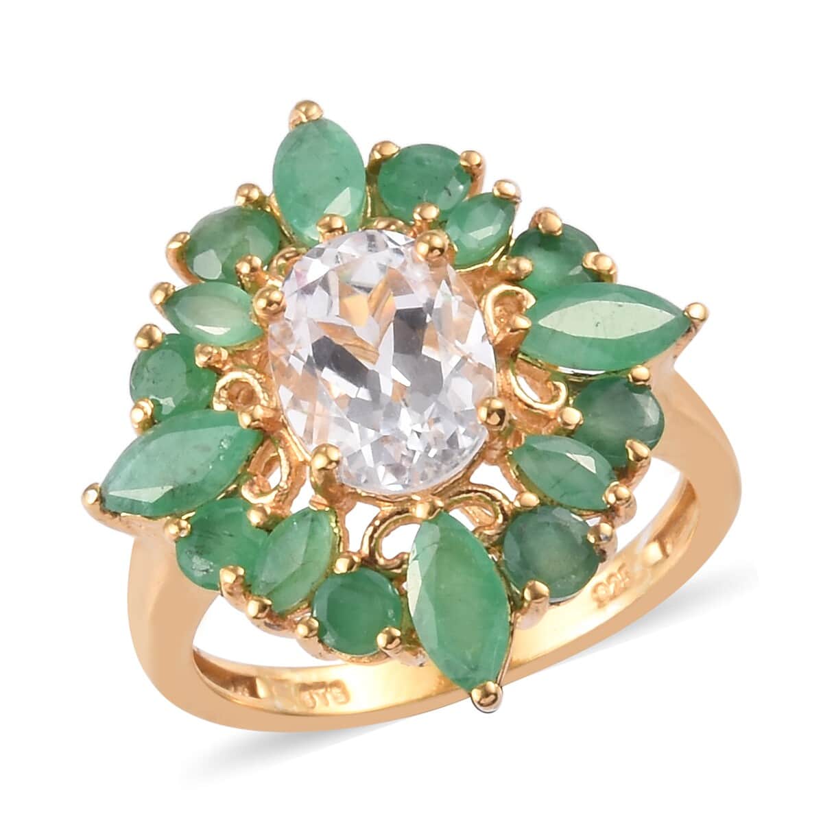 Petalite and Emerald Ring in 14K Yellow Gold Over Sterling Silver (Size 7) 3.30 ctw image number 0